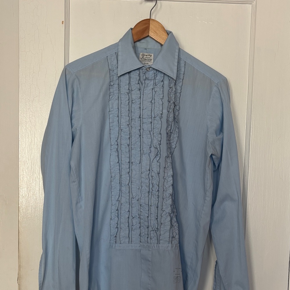 Vintage Light Blue Ruffled Tuxedo Shirt
